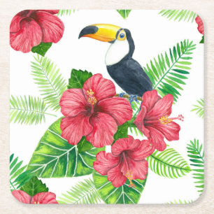 Dessous De Verre Carré Bouquet Toucan et tropical