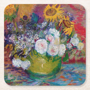 Dessous De Verre Carré Bowl avec fleurs, Van Gogh