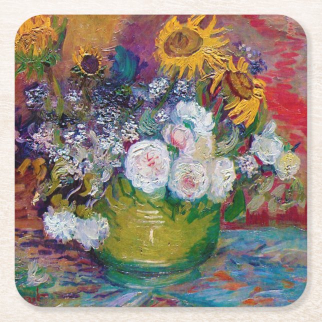 Dessous De Verre Carré Bowl avec fleurs, Van Gogh (Devant)