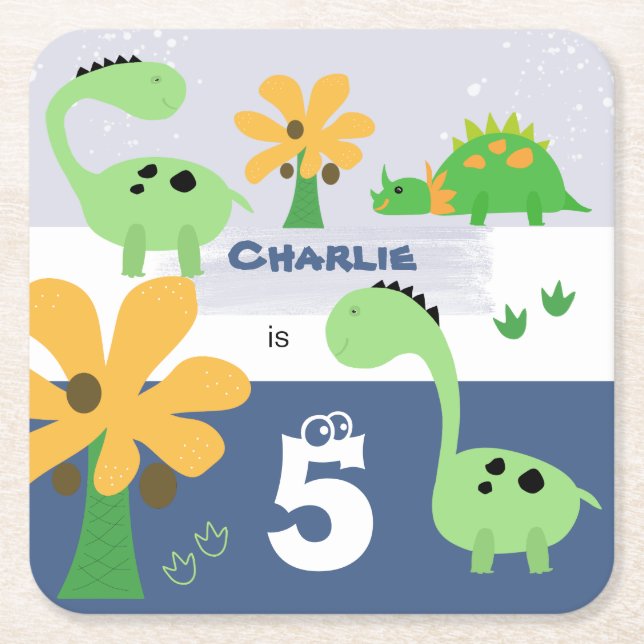 Dessous De Verre Carré Boy Dinosaur Jurassic fête d'anniversaire (Devant)