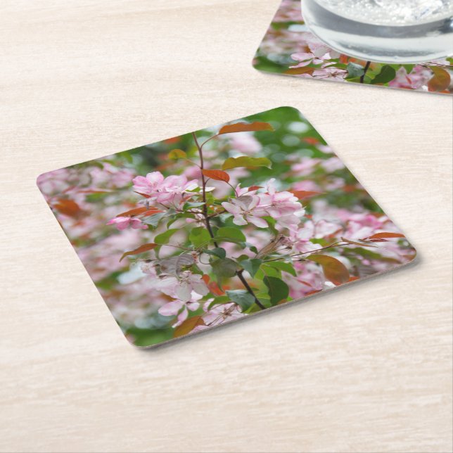 Dessous De Verre Carré Branche délicate avec fleurs pommier (Incliné)