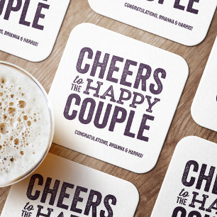 Dessous De Verre Carré Bravo au heureux couple mariage violet