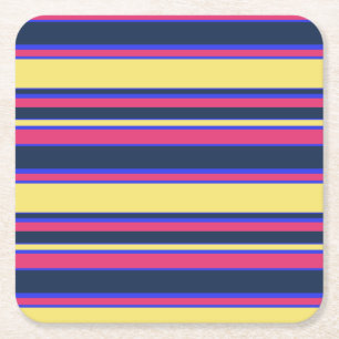 Dessous De Verre Carré Brayures rose, jaune et bleue