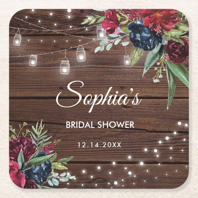 Dessous De Verre Carré Bride Rustique Bois Bourgogne Lumières Florales (Devant)