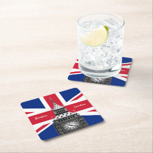 Dessous De Verre Carré British Flag & Big Ben - Londres, Royaume-Uni /fan