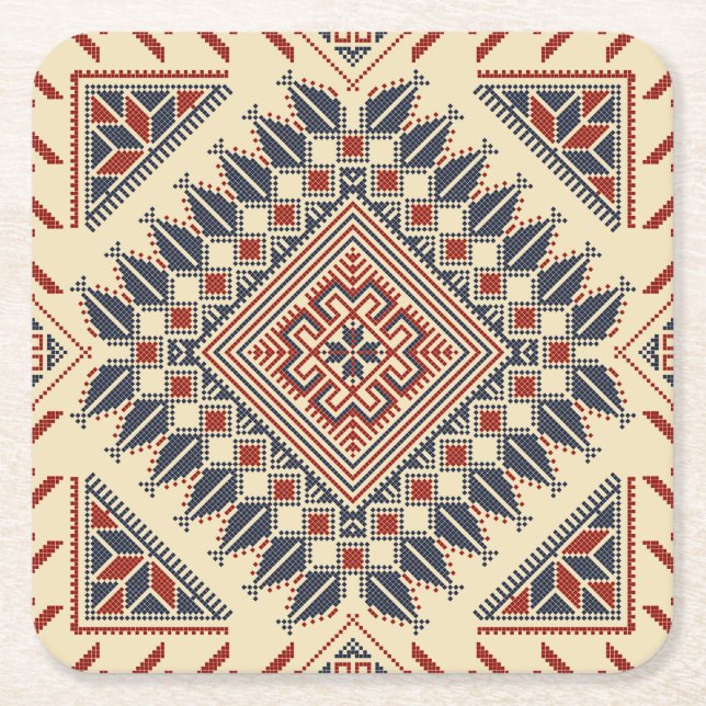 Dessous De Verre Carré Broderie palestinienne traditionnelle (Devant)