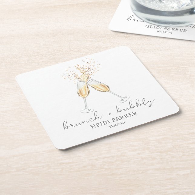 Dessous De Verre Carré Brunch et Champagne Pétillant Toast Mariage (Incliné)