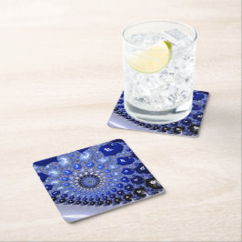 Dessous De Verre Carré Bulles fractales Ombre Bleu Abstrait