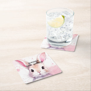 Dessous De Verre Carré Bunny Cute Aquarelle baby shower rose