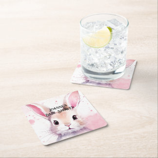 Dessous De Verre Carré Bunny Cute Aquarelle baby shower rose