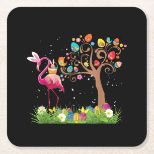 Dessous De Verre Carré Bunny Flamingo Easter   Cute Flamingo Lovers