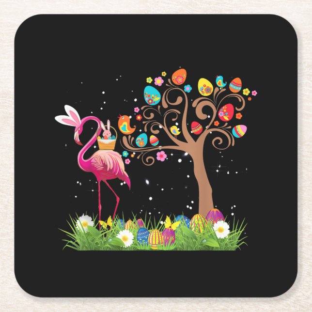 Dessous De Verre Carré Bunny Flamingo Easter | Cute Flamingo Lovers (Devant)