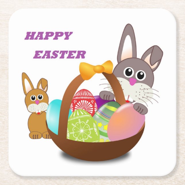 DESSOUS DE VERRE CARRÉ BUNNY "HAPPY EASTER" (Devant)