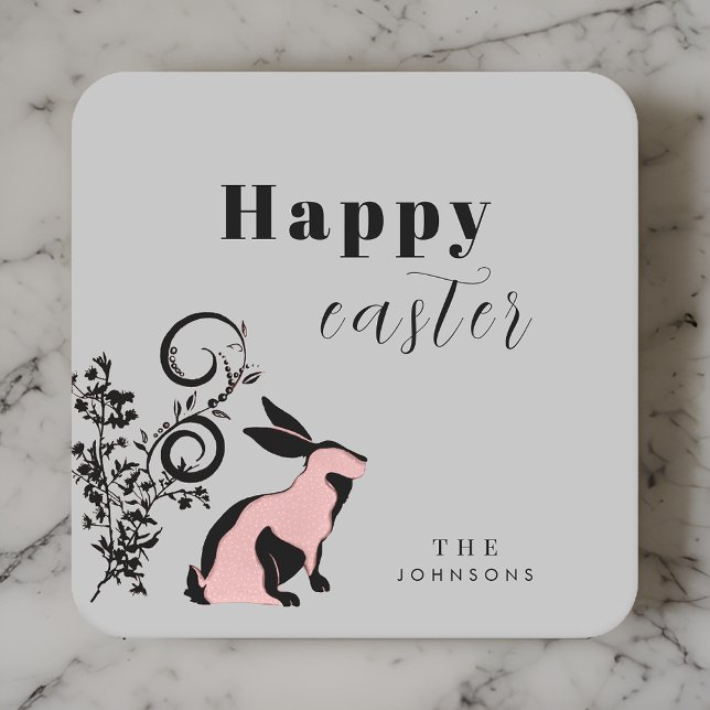 Dessous De Verre Carré Bunny moderne Joyeux Pâques Personnalisé (Créateur téléchargé)