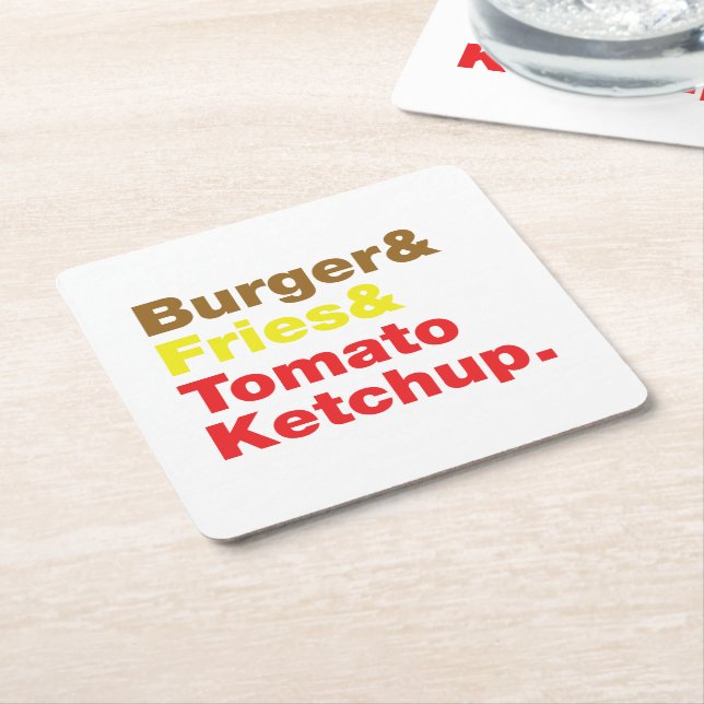 Dessous De Verre Carré Burger & Fries & Tomato Ketchup. (Incliné)