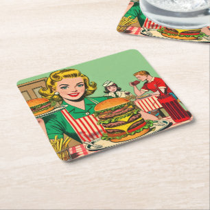 Dessous De Verre Carré Burger Retro