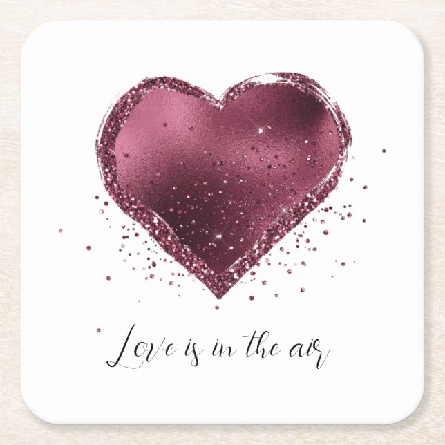 Dessous De Verre Carré Burgundy Cherry Glitter Sparkle Heart Love  (Devant)
