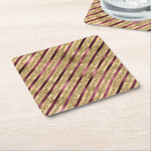 Dessous De Verre Carré Burgundy Red Gold Parties scintillant Stripes