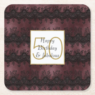 Dessous De Verre Carré Burgundy Rouge Black Lace 50 et Fabuleux