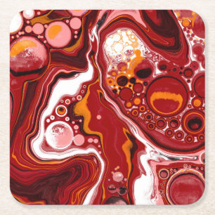 Dessous De Verre Carré Burgundy White Digital Fluid Art