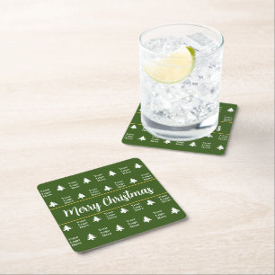 Dessous De Verre Carré Business Green White Arbres de Noël Votre logo