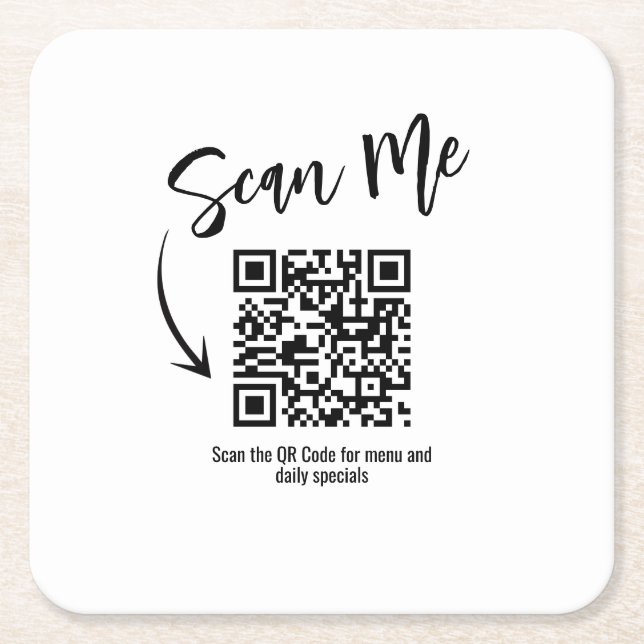 Dessous De Verre Carré Business QR Code Scan Me Menu Custom (Devant)