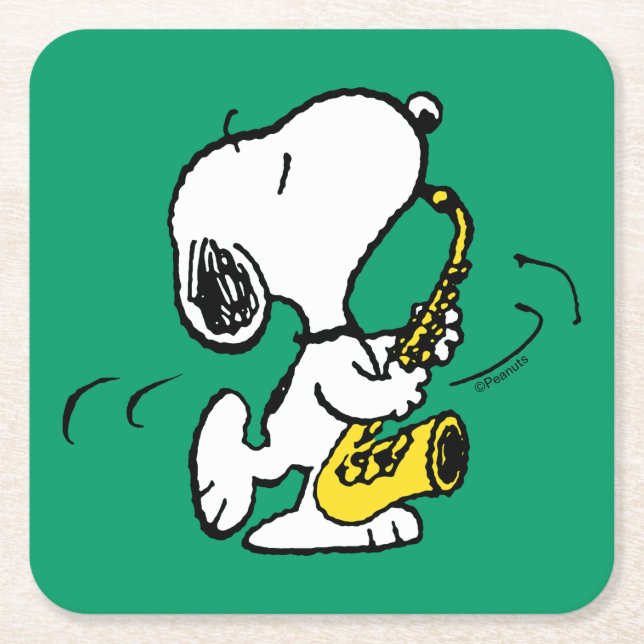Dessous De Verre Carré cacahuètes | Lecteur Snoopy Saxophone (Devant)