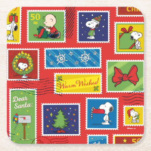 Dessous De Verre Carré cacahuètes   Motif des timbres de Noël