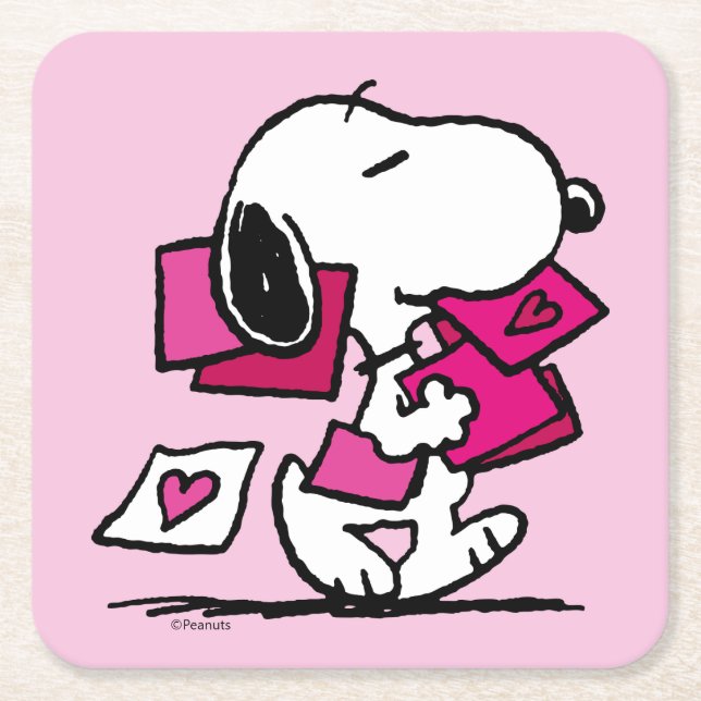 Dessous De Verre Carré cacahuètes | Saint Valentin | Snoopy Avec Valentin (Devant)
