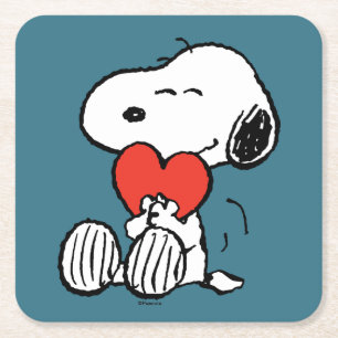Dessous De Verre Carré cacahuètes   Saint Valentin   Snoopy Heart Hug