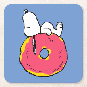 Dessous De Verre Carré cacahuètes   Snoopy Donut rose