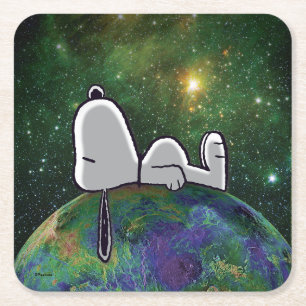 Dessous De Verre Carré cacahuètes   Snoopy Espacé