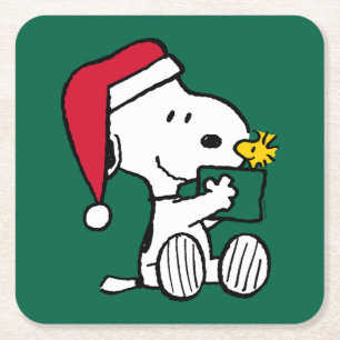 Dessous De Verre Carré cacahuètes   Snoopy Père Noël & Woodstock Cadeau