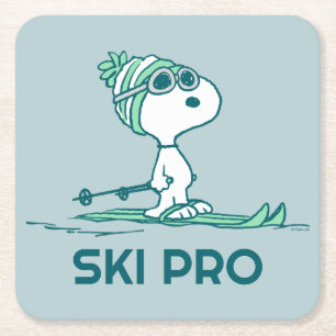Dessous De Verre Carré cacahuètes   Snoopy sur Skis