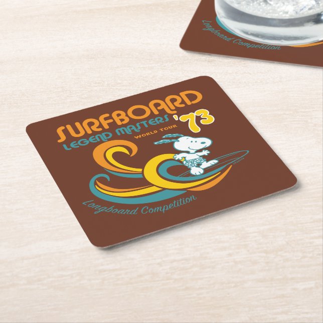 Dessous De Verre Carré cacahuètes | Snoopy Surboard Longboard Competition (Incliné)