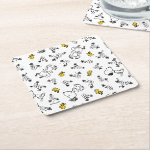 Dessous De Verre Carré cacahuètes   Snoopy & Woodstock B&W Flower Motif