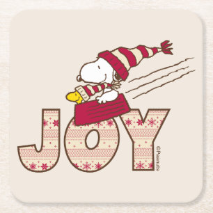 Dessous De Verre Carré cacahuètes   Snoopy & Woodstock Joy Sled Ride