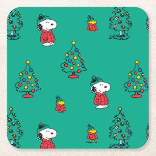 Dessous De Verre Carré cacahuètes   Snoopy & Woodstock Motif de Noël