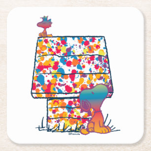 Dessous De Verre Carré cacahuètes   Snoopy & Woodstock Rainbow Paint