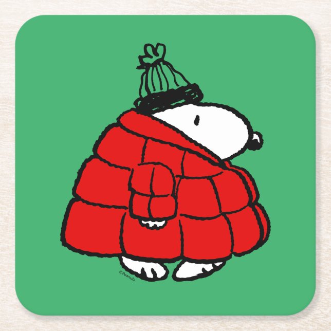 Dessous De Verre Carré cacahuètes | Veste Snoopy Red Puffer (Devant)