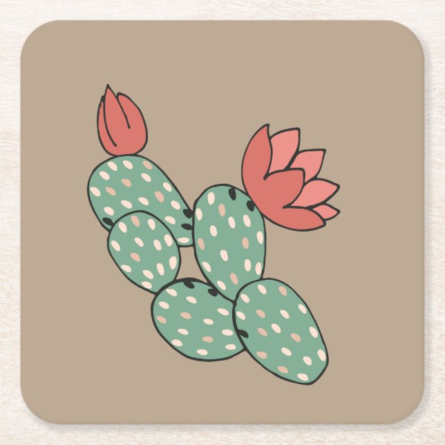 Dessous De Verre Carré Cactus à poires modernes (Devant)