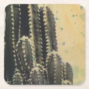 Dessous De Verre Carré Cactus vert sur Arrière - plan jaune