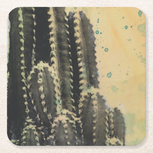 Dessous De Verre Carré Cactus vert sur Arrière - plan jaune (Devant)