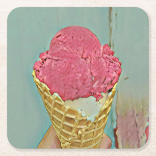 Dessous De Verre Carré Cadeau d'anniversaire de crème glacée