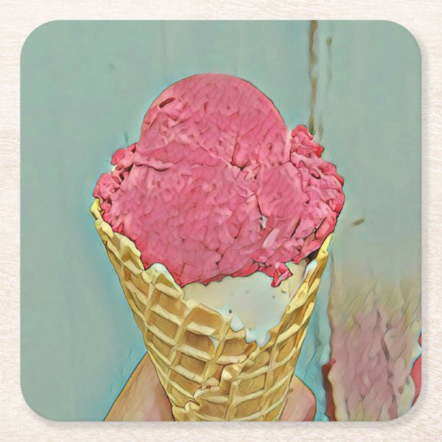 Dessous De Verre Carré Cadeau d'anniversaire de crème glacée (Devant)