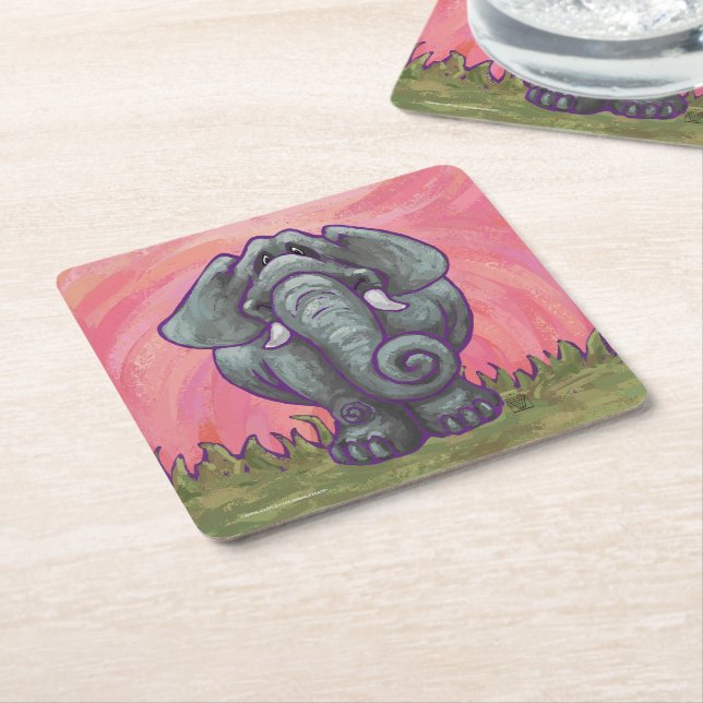 Dessous De Verre Carré Cadeaux et accessoires éléphants (Incliné)