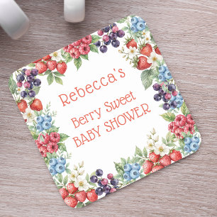 Dessous De Verre Carré Cadre de baies Baby Shower aux fruits rouges doux