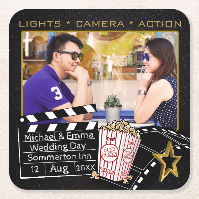 Dessous De Verre Carré Cadre d'Étoile de film personnalisé (Devant)