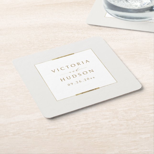 Dessous De Verre Carré Cadre Elégance Simple Moderne Classique Mariage (Incliné)
