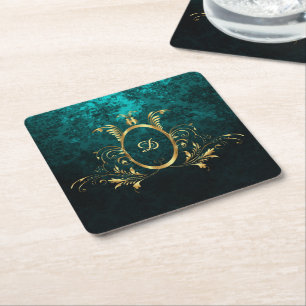 Dessous De Verre Carré Cadre en or Damas personnalisé de luxe